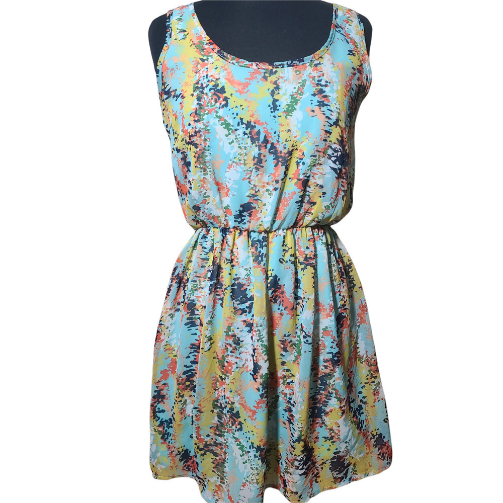 Hello miss floral dress sleeveless scoop neck sz S